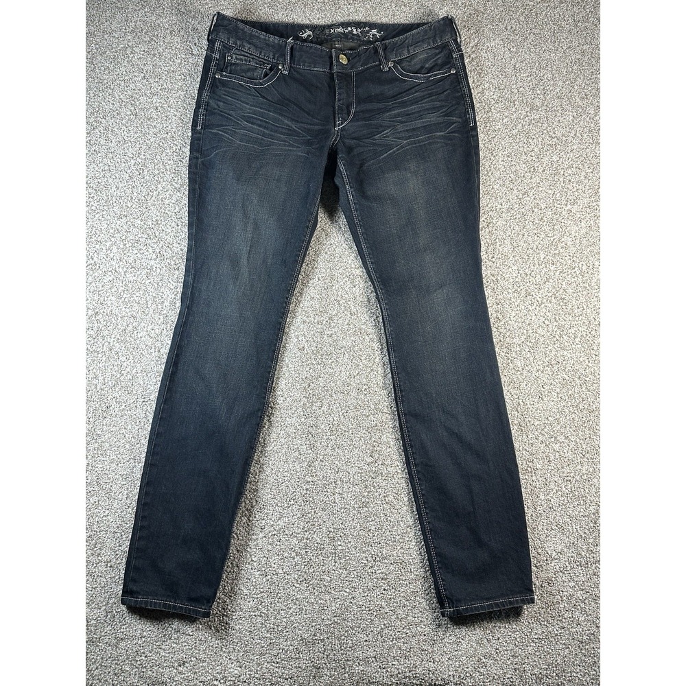 Express Jeans Womens 10R Blue Low Rise Stretch Dark Wash Denim - Picture 2 of 12